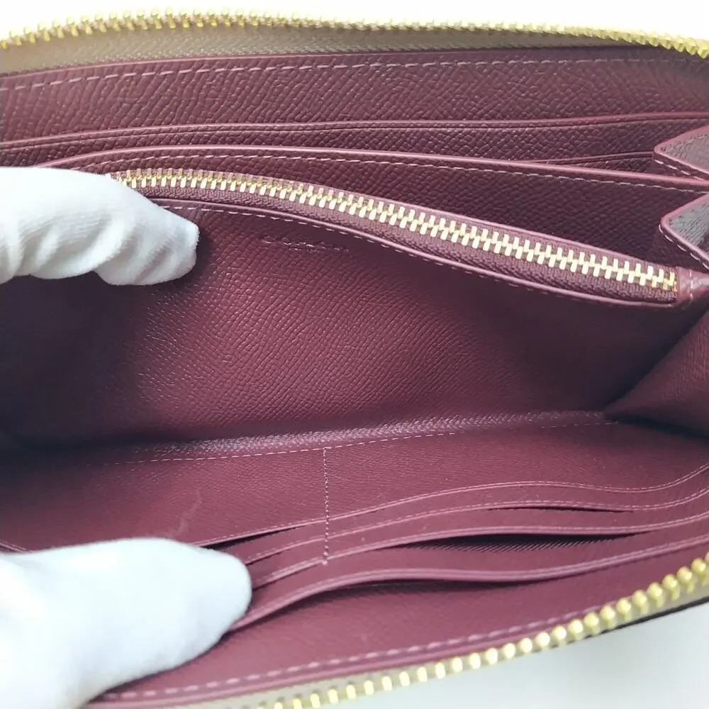 Coach Taupe Brown Crossgrain Leather Zip Around Credit Card Wallet - NWT $298